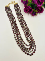 Multi Layered Semi Precious Gemstone Garnet Beads Necklace - Elegant Beaded Jewelry