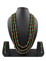 Elegant Semi Precious Red Jade & Green Kharbuja Multicolor Beaded Necklace Set - Pumpkin Beaded Jewelry