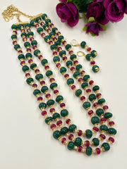 Elegant Semi Precious Red Jade & Green Kharbuja Multicolor Beaded Necklace Set - Pumpkin Beaded Jewelry