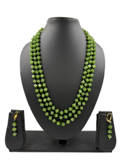 Elegant Triple Layered Green Beaded Necklace Set For Women - Perfect Saree Wear