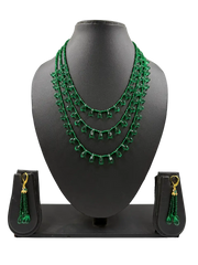 Beautiful Handcrafted Layered Green Teardrop Hydro Beads Necklace With Earrings For Women