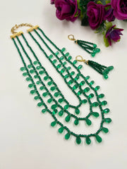 Beautiful Handcrafted Layered Green Teardrop Hydro Beads Necklace With Earrings For Women