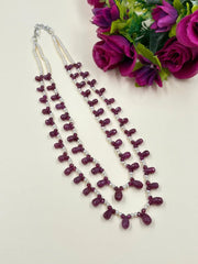 Real Freshwater Pearls And Faceted Real Ruby Teardrops  Beaded Necklace - Gemstones Jewellery