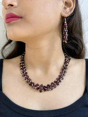 Elegant Semi Precious Gemstone Garnet Beads Necklace Set For Women