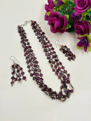 Elegant Semi Precious Gemstone Garnet Beads Necklace Set For Women