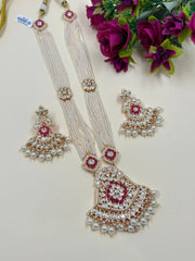 Classy Long Kundan Necklace Set With Pearl Strands | Wedding Wear Luxury Kundan Necklace Set