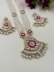Classy Long Kundan Necklace Set With Pearl Strands | Wedding Wear Luxury Kundan Necklace Set