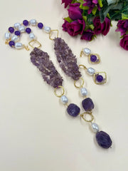 Statement Look Pearls And Raw Amethyst Beads Necklace | Handmade Gemstone Jewelry