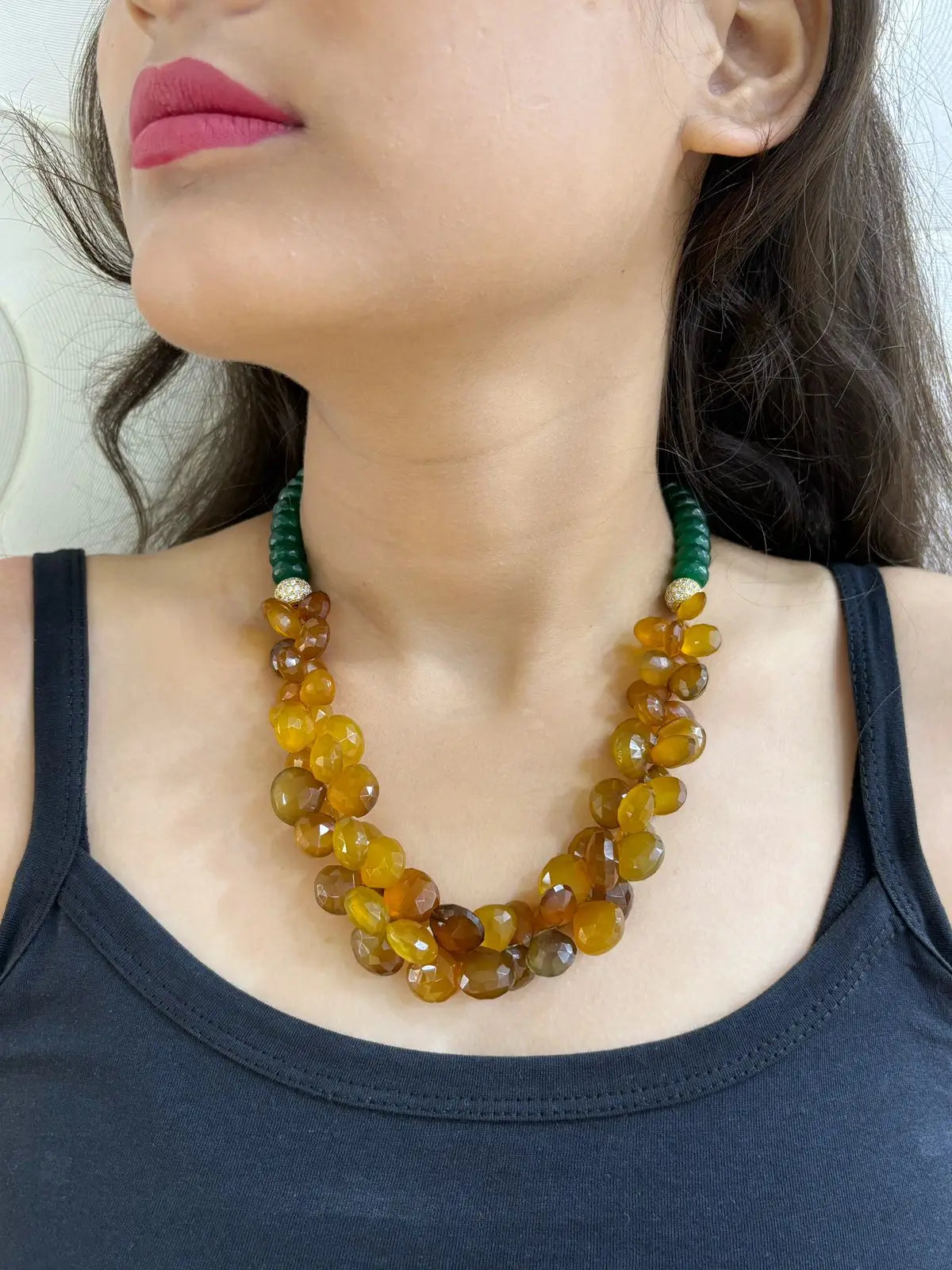 Exquisite Handmade Natural Faceted Carnelian Almond Shape Beaded Necklace Set - Perfect Indo Western Wear