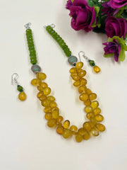 Designer Natural Yellow Onyx Faceted Almond Shaped Beaded Necklace Set For Women