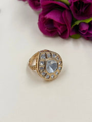 Elegant Adjustable Polki Kundan Finger Ring For Ladies - Wedding And Party Wear
