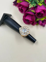 Elegant Adjustable Polki Kundan Finger Ring For Ladies - Wedding And Party Wear