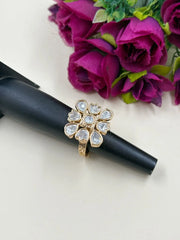 Rose Gold Finish Square Shape Adjustable Kundan Finger Ring For Women