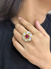 Royal Kundan Statement Ring For Weddings And Parties - Cocktail Kundan Finger Rings