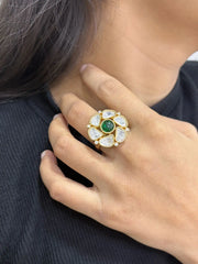 Royal Kundan Statement Ring For Weddings And Parties - Cocktail Kundan Finger Rings