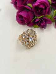 Elegant Adjustable Big Size Statement Kundan Ring - Wedding And Party Wear
