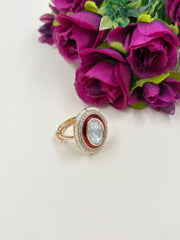 Traditional Oval Shape Polki Ring With Red Enamel - Wedding & Festive Wear Rings