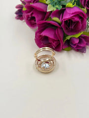 Elegant Adjustable Kundan Pearl Ring With Red Enamel - Traditional Rings For Women