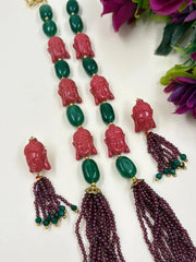 Handcrafted Real Garnet Beaded Necklace Set With Buddha  – Ethnic Gemstone Jewelry
