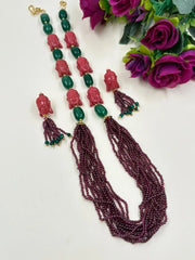 Handcrafted Real Garnet Beaded Necklace Set With Buddha  – Ethnic Gemstone Jewelry