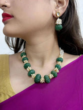 Handcrafted Semi-Precious Green Jade Stone Watermelon Shaped Beaded Necklace Set For Women