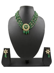 Handcrafted Green Beaded Jewellery Set With Kundan - Fetive And Wedding Wear Jewellery