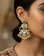 Kundan & Pearl Chandbali Earrings with Stone Detailing – Bridal Earrings