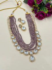 Layered Purple Amethyst Kundan Necklace Set - Partywear Jewellery