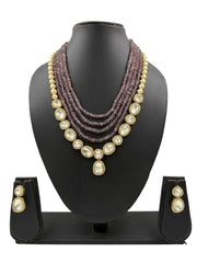 Layered Purple Amethyst Kundan Necklace Set - Partywear Jewellery