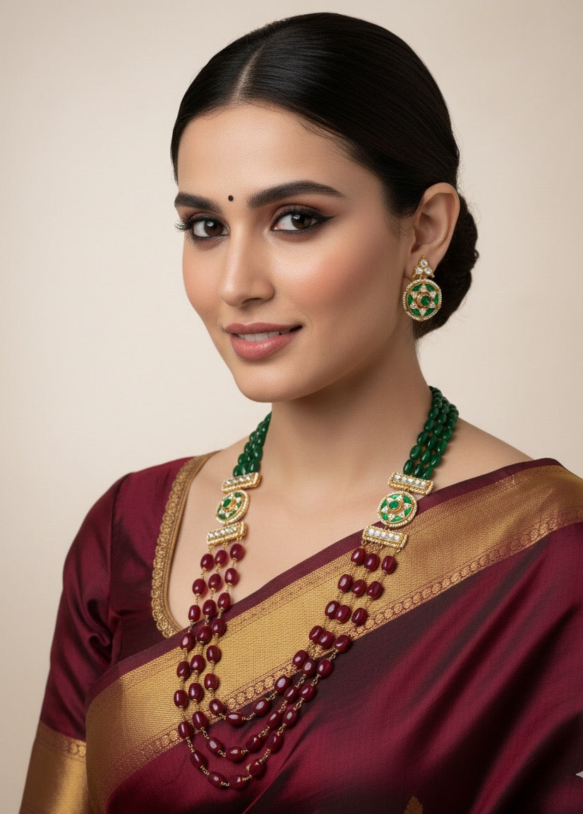 Designer Multi Color Layered Beads And Kundan Necklace Set By Gehna Shop