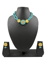 Statement Look Natural Turquoise Stone Beaded Choker Necklace Set - Blue Choker