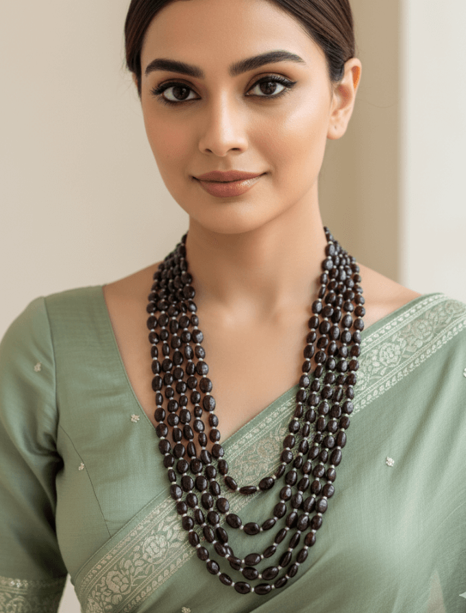 Multi Layered Semi Precious Long Garnet Beads Necklace - Unisex Gemstone Beaded Jewelry for Women