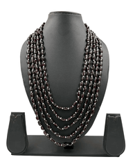 Multi Layered Semi Precious Long Garnet Beads Necklace - Unisex Gemstone Beaded Jewelry