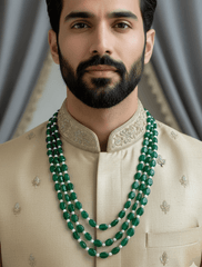 Original Pearls And Green Jade Beads Necklace - Unisex Wedding and Festive Wear Jewelry for Sherwani