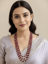 Semi Precious Red Jade & Real Pearls Beaded Necklace - Unisex Wedding and Festive Wear Jewelry for Women