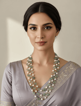 Triple Layered Shell Pearls And Fluorite Unisex Beaded Necklace - Gemstone Beads Necklace for Women