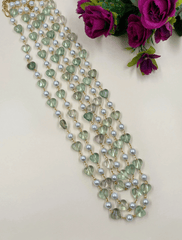 Triple Layered Shell Pearls And Fluorite Unisex Beaded Necklace - Gemstone Beads Necklace