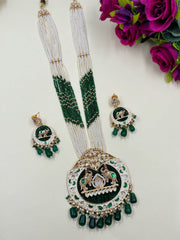 Shivanjali Long Polki Studded Elephant Design Temple Jewellery Necklace Set