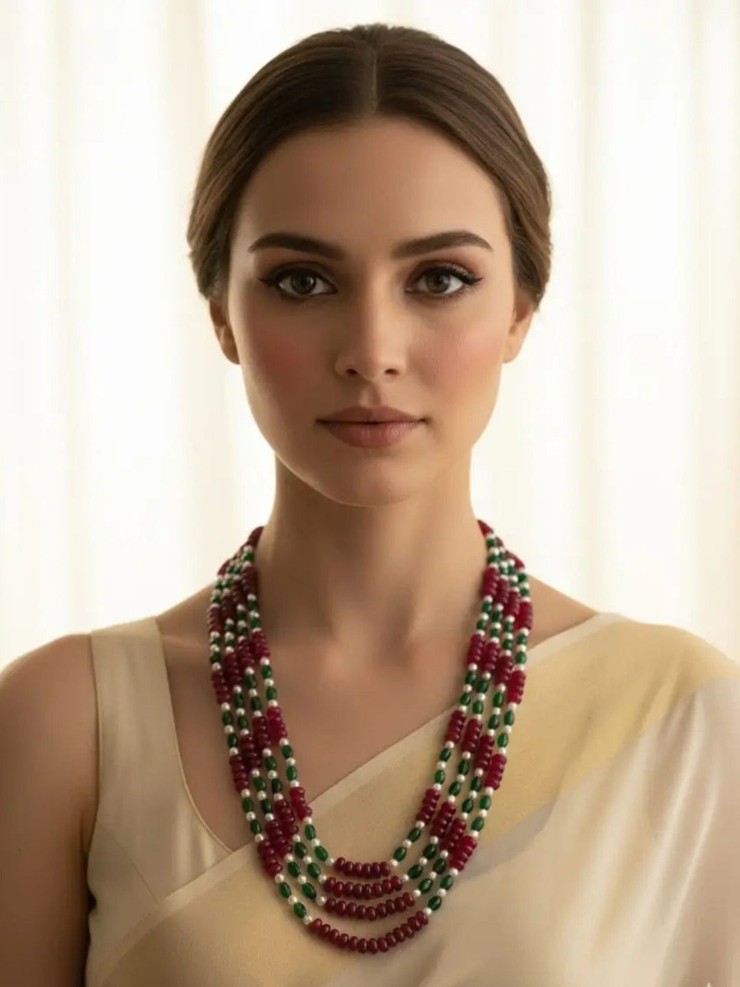 Layered Semi-Precious Multi coloured Jade Stones Beaded Necklace - Elegant Gemstone Jewelry