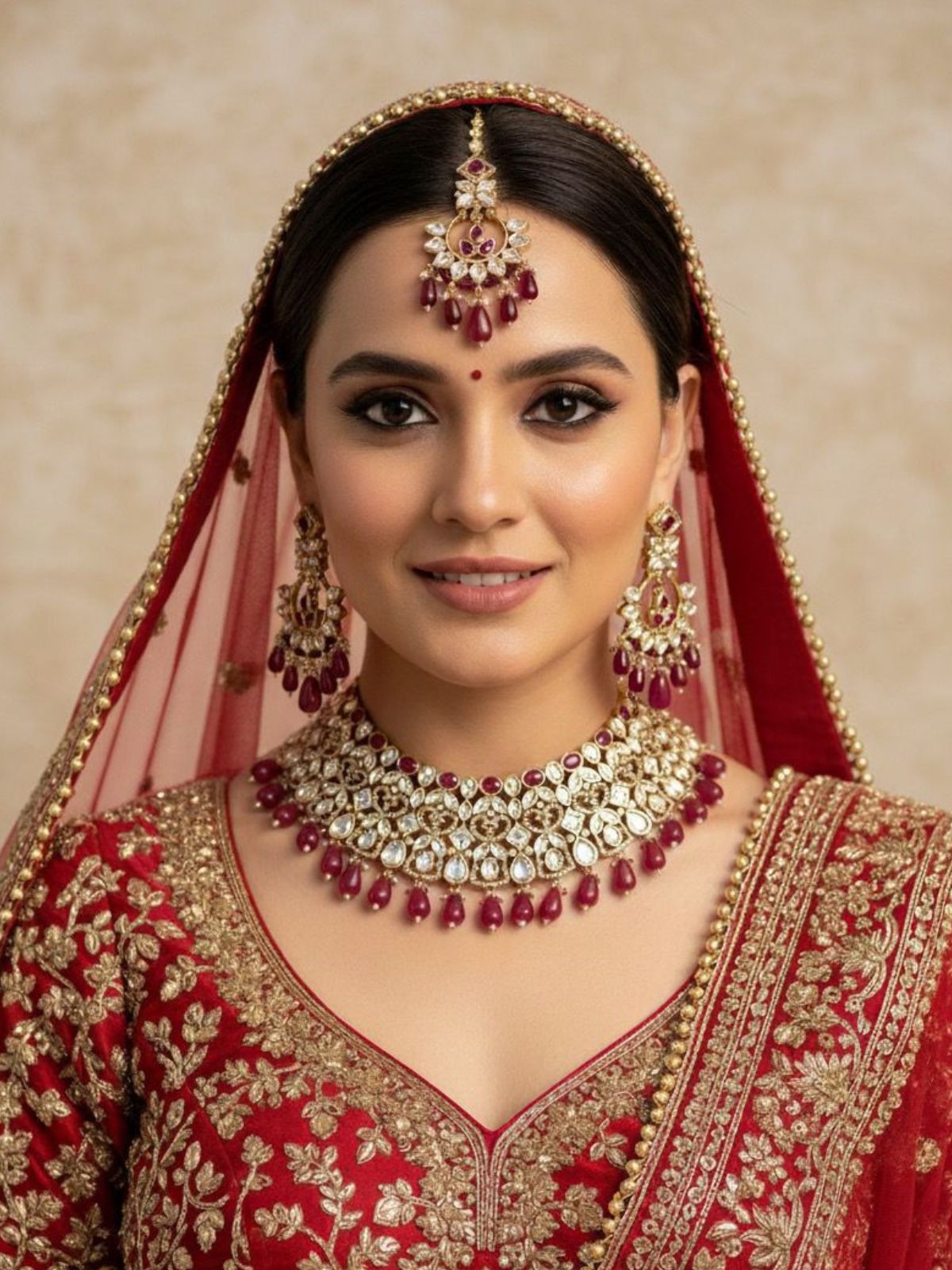 Rani Designer Kundan Polki Bridal Necklace Set With Tikka | Wedding Jewellery Set