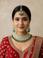 Rani Designer Kundan Polki Bridal Necklace Set With Tikka | Wedding Jewellery Set