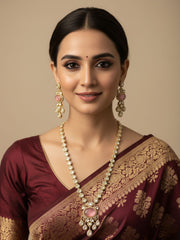 Kimaya Modern Long Kundan Polki Necklace Set With Changeable Stones