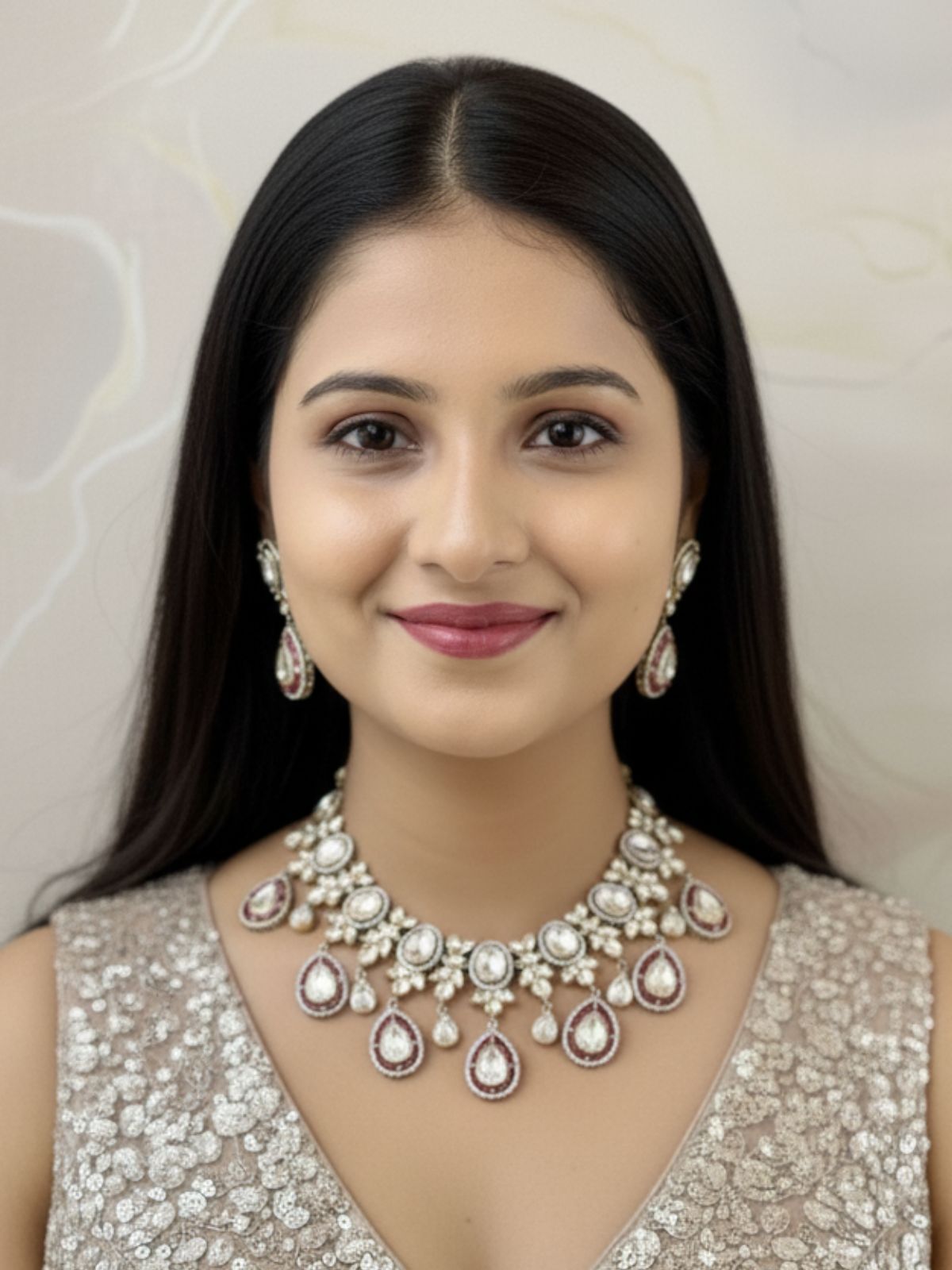 Designer Dual Tone Victorian Polki Party Wear Jewellery Necklace Set