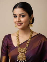 Sunanda Gold Plated Antique Long Lakshmi Devi Temple Jewellery Necklace Set