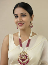 Shivanjali Long Polki Studded Elephant Design Temple Jewellery Necklace Set