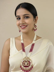 Shivanjali Long Polki Studded Elephant Design Temple Jewellery Necklace Set