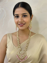 Vanshika Designer Long Pink Polki Necklace Set For Weddings