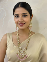 Vanshika Designer Long Pink Polki Necklace Set For Weddings