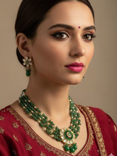 Handcrafted Green Beaded Jewellery Set With Kundan - Festive And Wedding Wear Jewellery