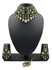 Exquisite Polki Kundan Bridal Necklace Set With Green Enamel – Bridal Necklace For Wedding And Parties